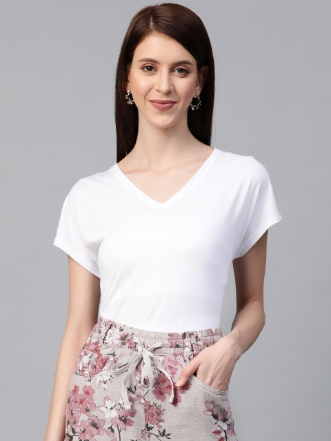 

Marks & Spencer Women White Solid V-Neck T-shirt