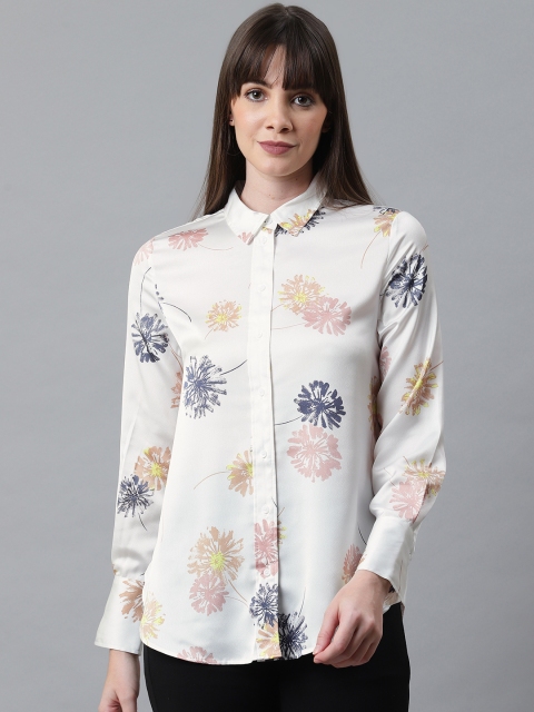 

Marks & Spencer Women White & Navy Blue Regular Fit Floral Printed Casual Shirt