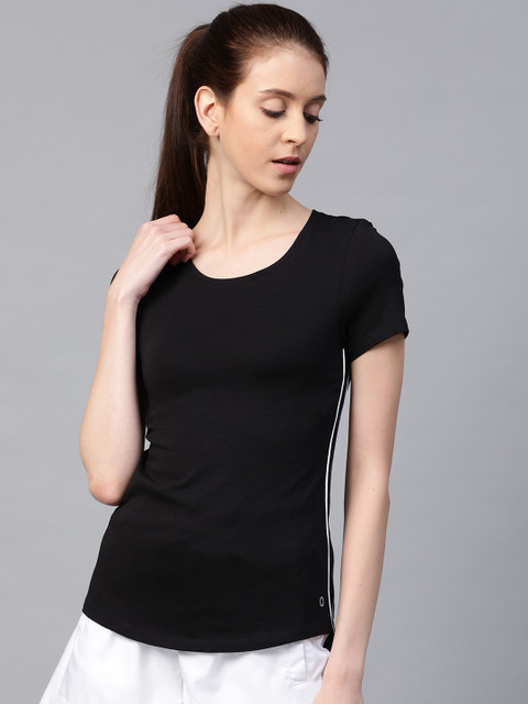 

Marks & Spencer Women Black Solid Round Neck Sports T-shirt