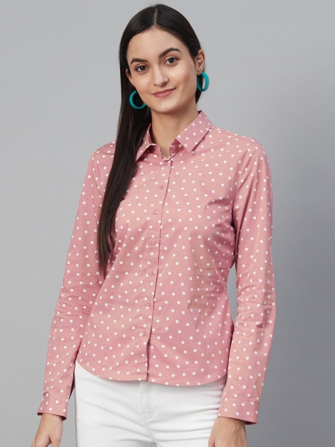 

Marks & Spencer Women Pink & White Regular Fit Knitted Polka Dot Print Casual Shirt