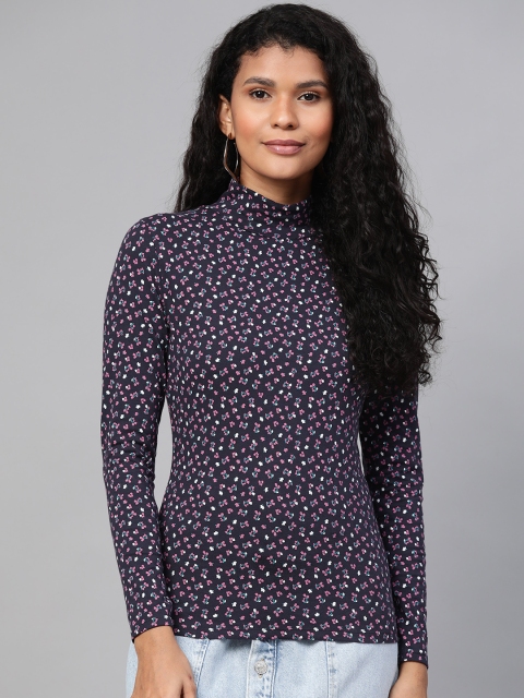 

Marks & Spencer Women Navy Blue & Pink Floral Print Fitted Top