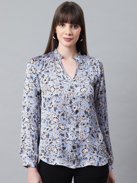 

Marks & Spencer Women Blue & Beige Satin Finish Floral Printed Top