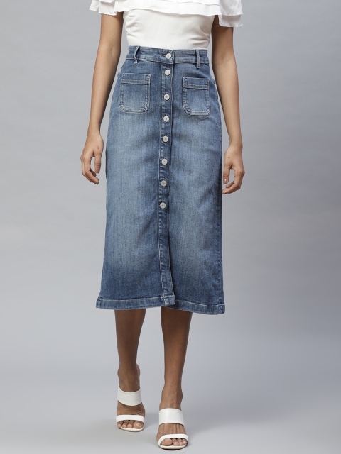 

Marks & Spencer Women Blue Washed Denim A-Line Skirt