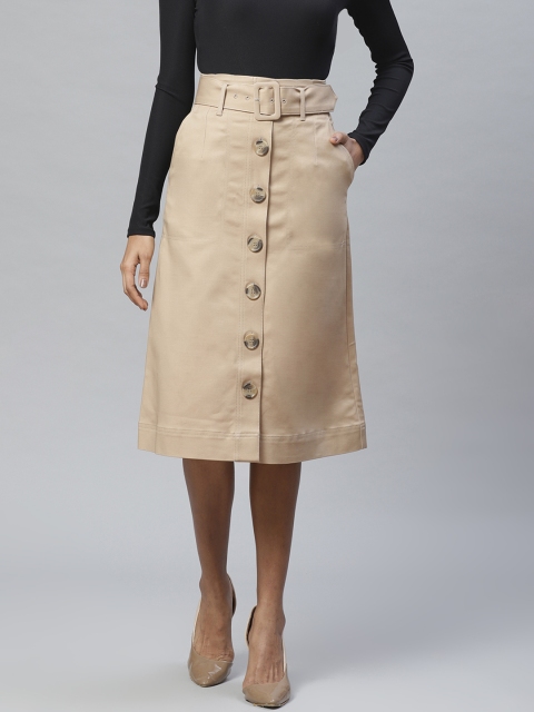 

Marks & Spencer Women Khaki Solid A-Line Skirt