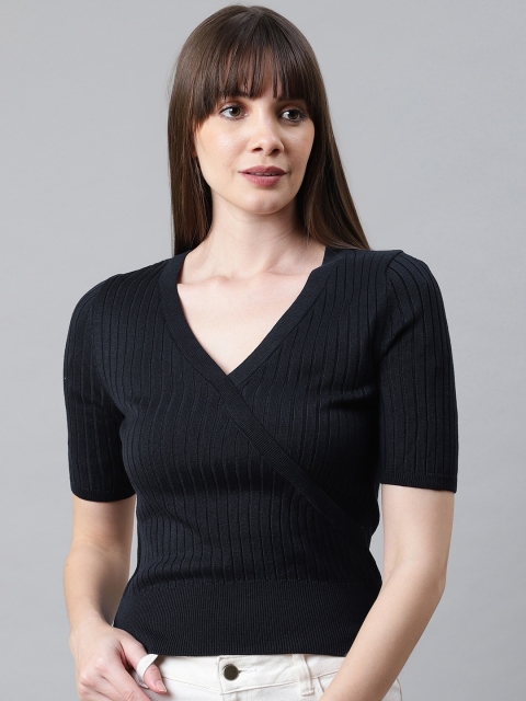 

Marks & Spencer Women Navy Blue Striped Winter Wrap Top