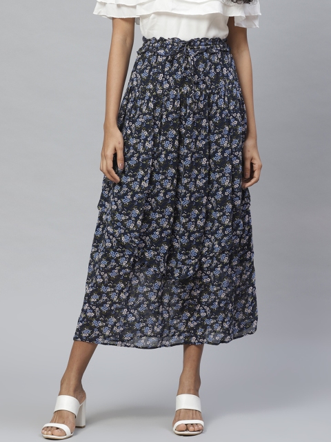 

Marks & Spencer Navy & Off-White Floral Print Maxi A-Line Skirt, Navy blue