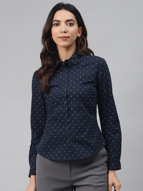 

Marks & Spencer Women Navy Blue & White Regular Fit Printed Casual Shirt