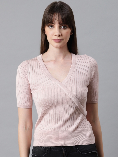 

Marks & Spencer Women Dusty Pink Ribbed Winter Wrap Top