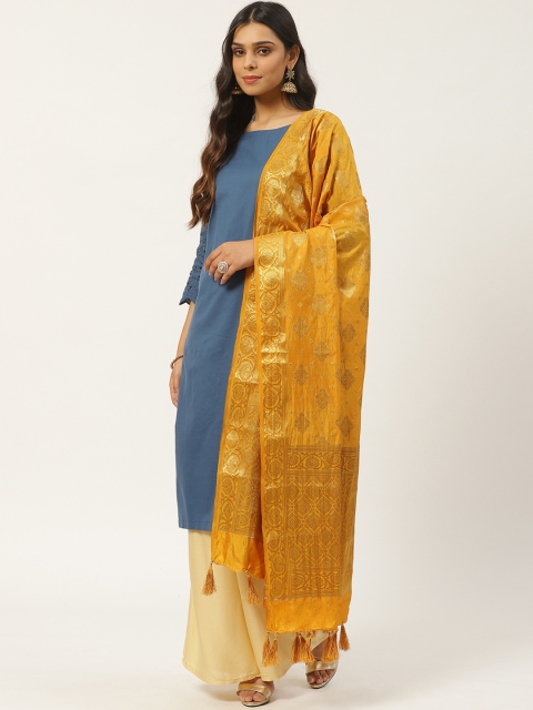 

Laabha Mustard Yellow & Golden Woven Design Dupatta