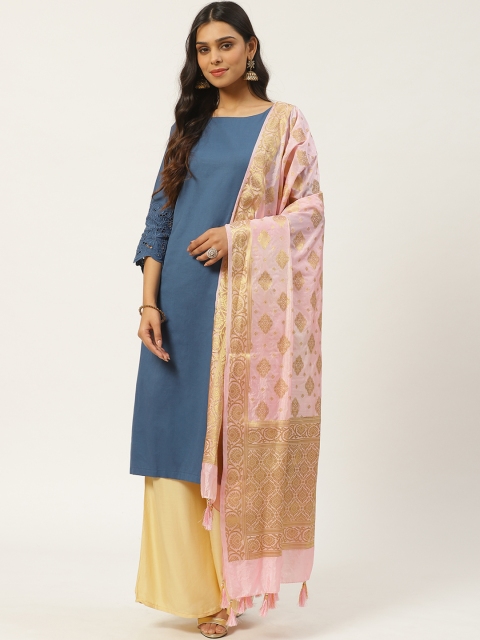 

Laabha Pink & Golden Ethnic Woven Design Dupatta