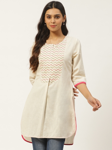 

Laabha Women Cream-Coloured Yoke Design High-Low Tunic