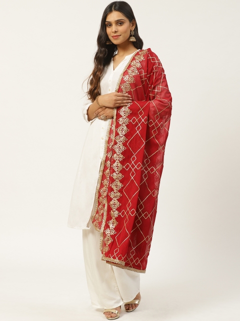 

Laabha Maroon & Golden Gotta Patti Embellished Dupatta