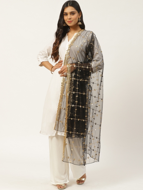 

Laabha Black & Golden Checked Dupatta