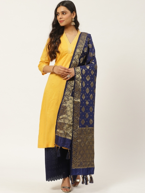 

Laabha Navy Blue & Golden Ethnic Woven Design Dupatta