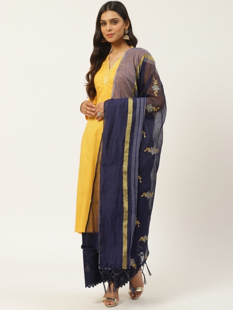 

Laabha Navy Blue & Golden Floral Embroidered Dupatta