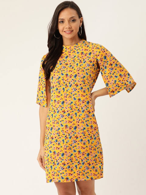 

Rue Collection Women Yellow & Blue Floral Printed A-Line Dress