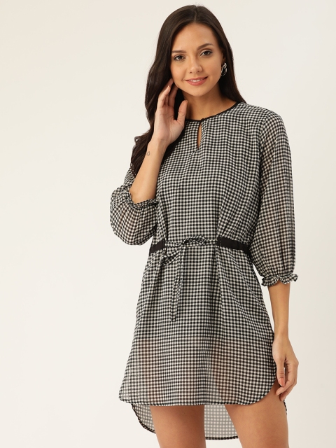 

Rue Collection Women White & Black Checked A-Line Dress