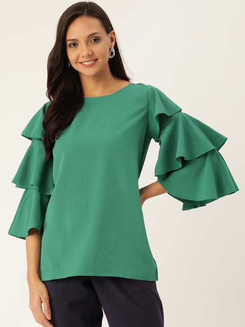 

Rue Collection Women Green Layered Bell Sleeves Solid Top