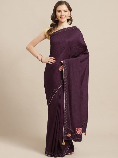 

Shaily Aubergine Solid Saree, Purple