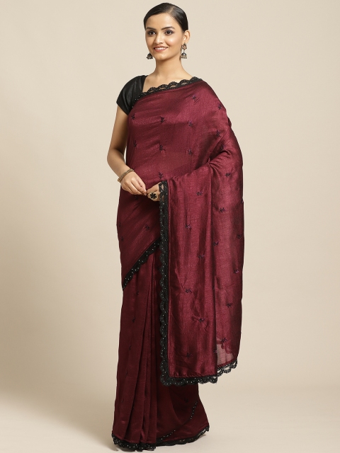 

Shaily Burgundy & Black Floral Embroidered Saree