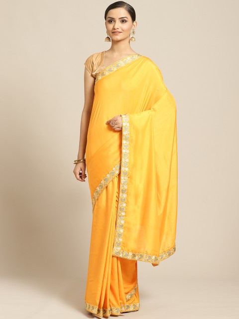

Shaily Yellow Solid Silk Blend Saree