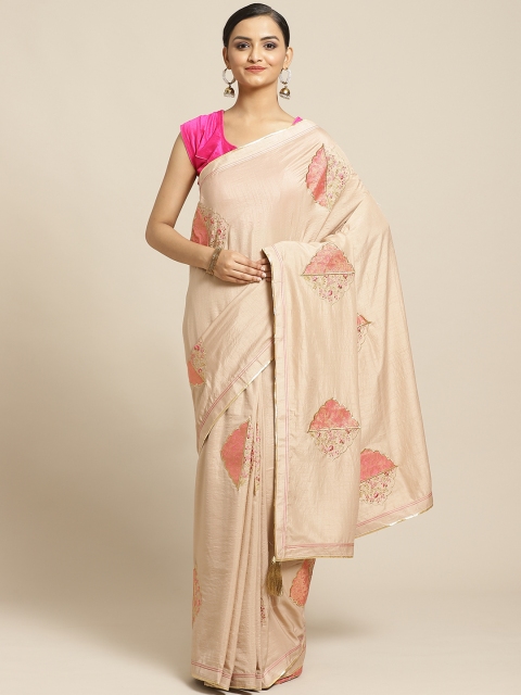

Shaily Beige & Pink Embroidered Saree