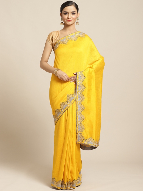 

Shaily Yellow Solid Saree