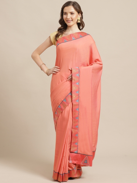 

Shaily Peach-Coloured Solid Saree