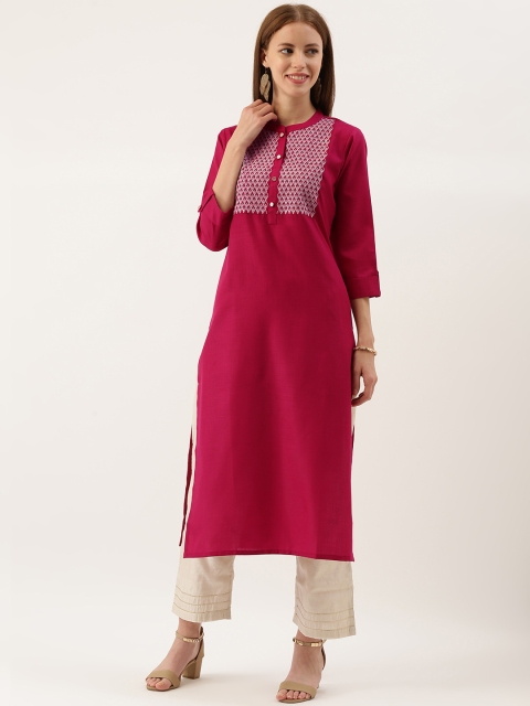

Varanga Women Pink & Silver-Toned Embroidered Straight Kurta