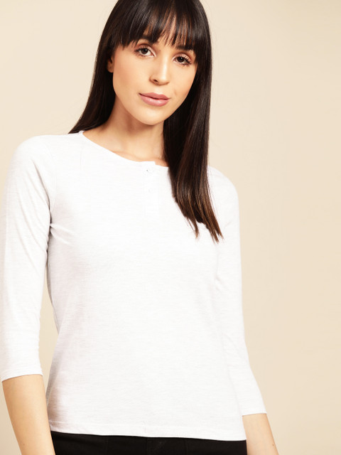 

ether Women White Solid Round Neck T-shirt