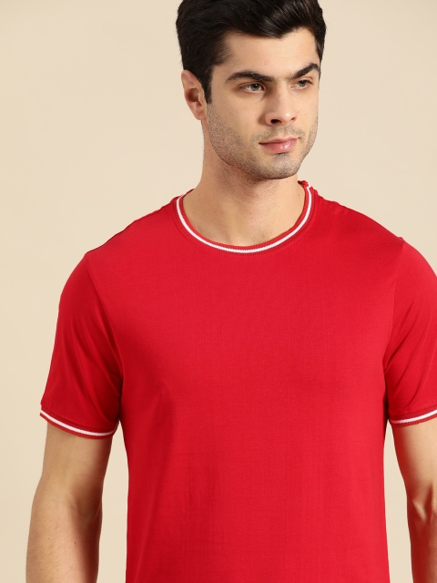 

ether Men Red Solid Round Neck Supima Cotton T-shirt