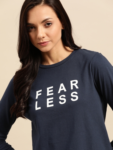 

ether Women Navy Blue Printed Round Neck T-shirt