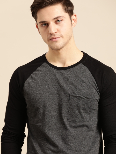 

ether Men Charcoal Grey Solid Round Neck T-shirt