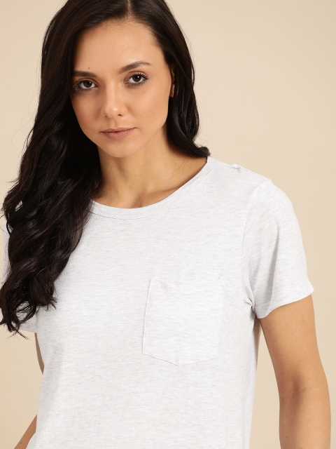

ether Women Grey Melange Solid Round Neck T-shirt