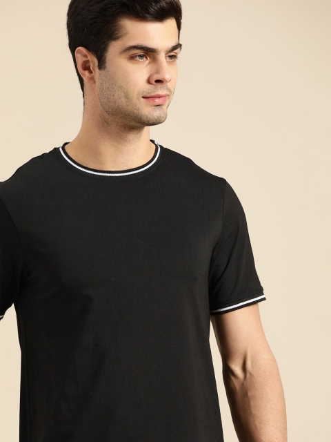 

ether Men Black Solid Round Neck Pure Cotton T-shirt