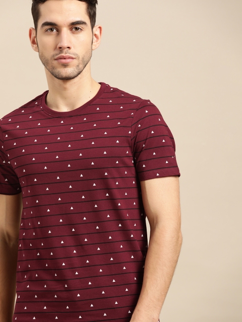 

ether Men Maroon & Black Striped Round Neck T-shirt