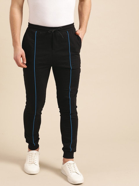 

ether Men Black Solid Joggers with Contrast Piping