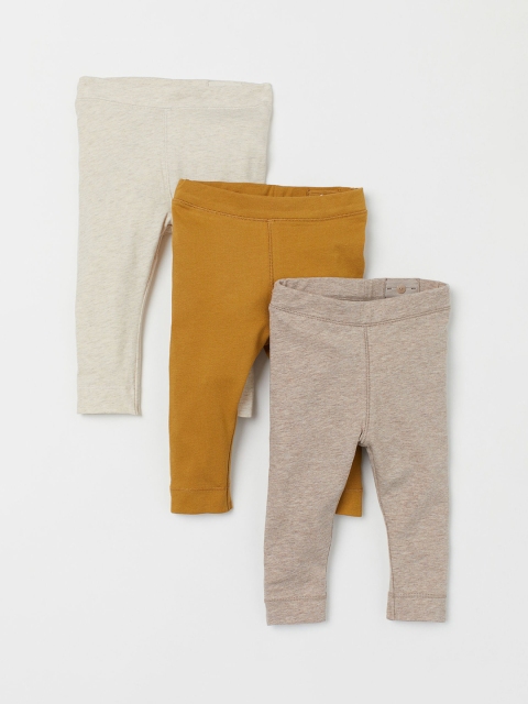 

H&M Kids Beige Solid 3-Pack Leggings, White