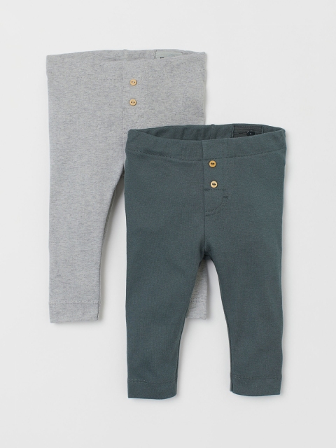 

H&M Infant Kids 2-Pack Solid Leggings, Grey