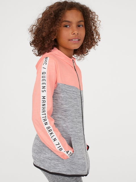 

H&M Girls Grey & Pink Colourblocked Hooded Track Jacket