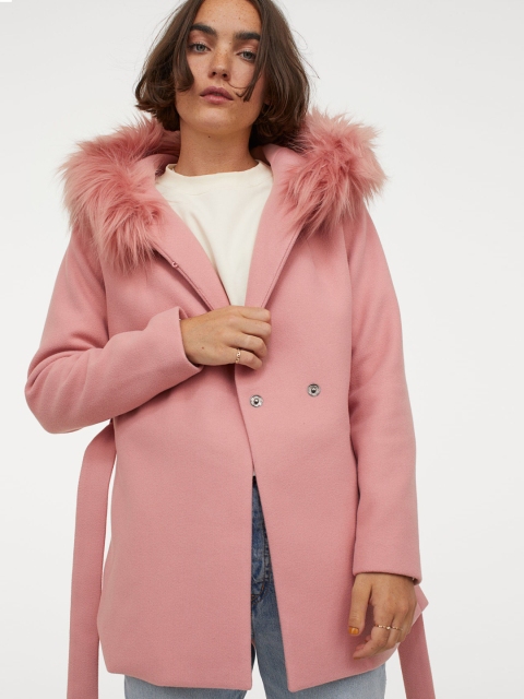 

H&M Women Pink Solid Hooded Jacket