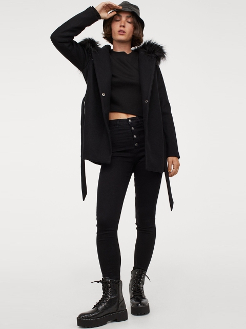 

H&M Women Black Hooded Jacket