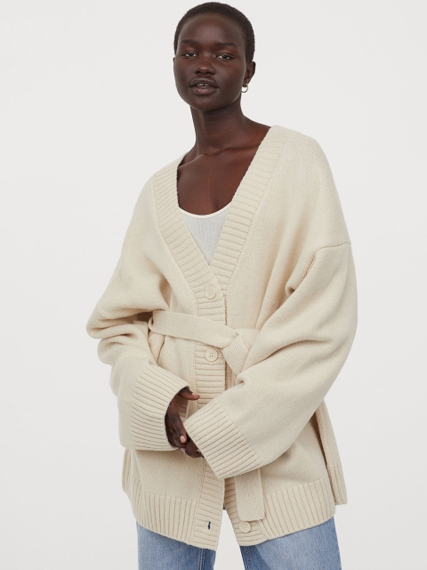 

H&M Beige Knitted Wool-Blend Cardigan