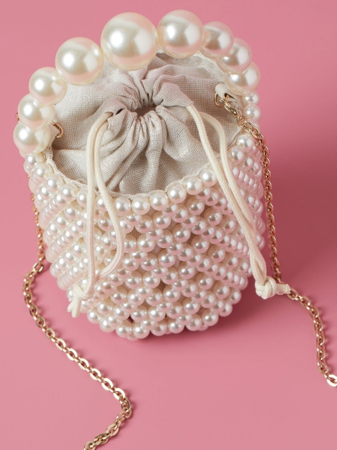 

H&M White Beaded Bucket Bag