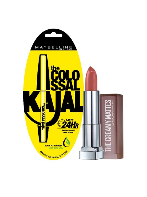 

Maybelline New York Set of Creamy Matte Lipstick and Colossal Kajal, Brown