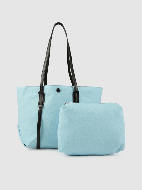

Mast & Harbour Blue Solid Tote Bag With Pouch