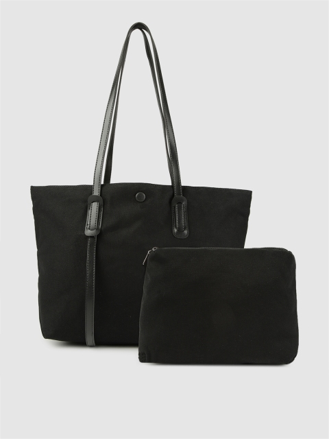 

Mast & Harbour Black Solid Tote Bag With Pouch