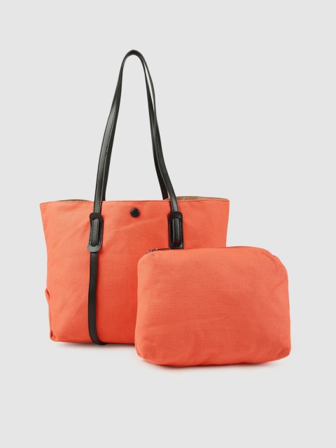 

Mast & Harbour Orange Solid Tote Bag With Pouch