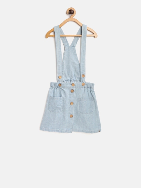 

Cherry Crumble Girls Blue Solid Skirt With Suspenders