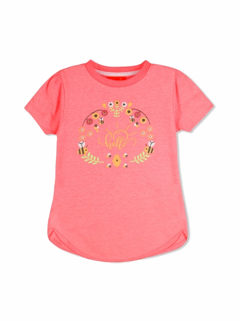 

Cherry Crumble Girls Coral Printed Round Neck T-shirt